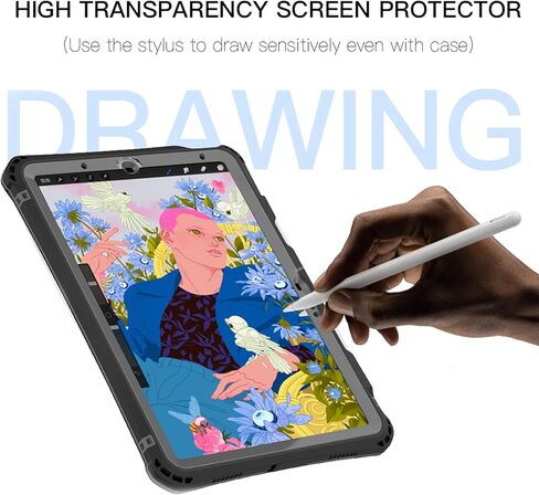 حافظة لجهاز iPad Pro 11 بوصة 2024 الجيل الخامس مع واقي شاشة، حافظة مقاومة للماء لجهاز iPad Pro 11 M4 2024 مع حامل أقلام وحامل وحزام كتف ومقبض، غطاء متين لكامل الجسم، أسود in Kuwait