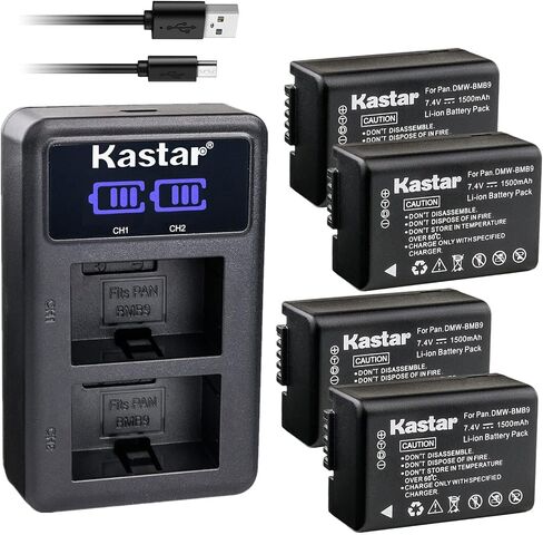 Kastar 4-Pack DMW-BMB9 Battery and LED2 USB Charger Compatible with Panasonic Lumix DC-FZ80, Lumix DC-FZ85, Lumix DMC-FZ40, Lumix DMC-FZ45, Lumix DMC-FZ47, Lumix DMC-FZ48 Camera in Saudi Arabia