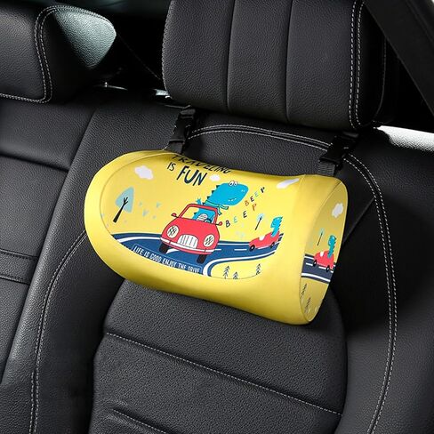Kwak's Car Headrest Pillow,Adjustable Car Neck Pillow,Head Support for Car Seat, Car Pillow for Kids and Adults-Road Trip Essentials (Dinosaur yellow) in Saudi Arabia