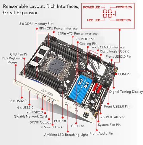 اللوحة الأم X99-S3 للكمبيوتر الشخصي، للوحة الأم Intel LGA2011 V3/V4 للألعاب، اللوحة الأم NVME M.2 4 قنوات DDR4 ATX مع 8 × SATA3.0، شبكة جيجابت، معالج i7 in Saudi Arabia