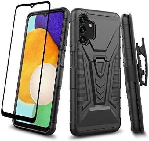 حافظة جالاكسي اللاسلكية لهاتف سامسونج جالاكسي a15 5G مع واقي شاشة من الزجاج المقوى وغطاء هجين مع مسند ومشبك حزام الهاتف - أحمر in Kuwait