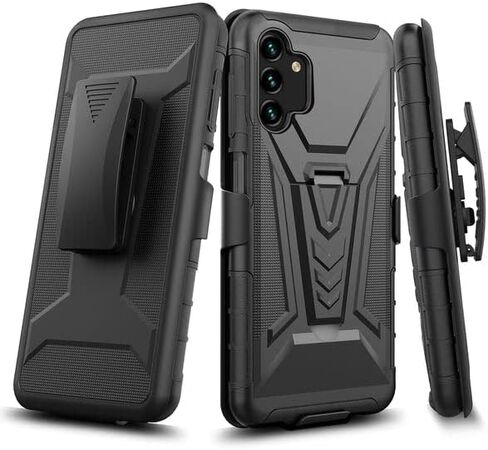 حافظة جالاكسي اللاسلكية لهاتف سامسونج جالاكسي a15 5G مع واقي شاشة من الزجاج المقوى وغطاء هجين مع مسند ومشبك حزام الهاتف - أحمر in Kuwait