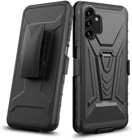 حافظة جالاكسي اللاسلكية لهاتف سامسونج جالاكسي a15 5G مع واقي شاشة من الزجاج المقوى وغطاء هجين مع مسند ومشبك حزام الهاتف - أحمر in Kuwait