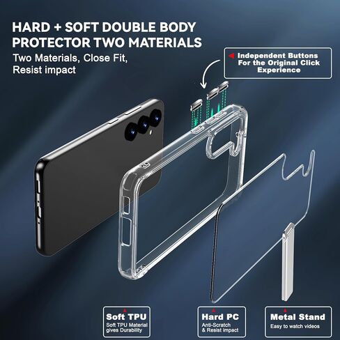 CEDO Kickstand Case for Samsung Galaxy S22 Ultra, 3-Way Mode Built-in Metal Stand Phone Case, Mil-Grade Shockproof Bumper, Transparent Acrylic & Slim Fit, Designed for Samsung S22 Ultra, Crystal Clear in Saudi Arabia