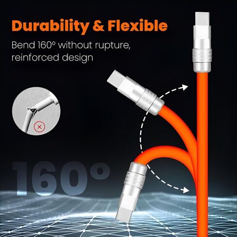 Chubby 2.0 Durable Fast Charging Cable USB Type-C Cables Ultra-Thick Silicone Cord USB-C to USB A Cable for Cell Phones, Android Devices and More, Orange, Type-C to Type-C, 9.8 FT in Saudi Arabia