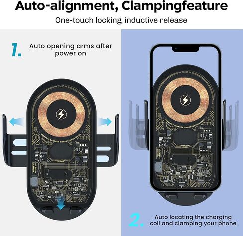 شاحن سيارة لاسلكي، حامل سيارة تثبيت تلقائي بقدرة 15 وات Qi لاسلكي سريع الشحن بفتحة تهوية للسيارة لهاتف iPhone 15/14/13/13 Pro/12 Pro Max/12 pro/12/11/10 Series، سلسلة Samsung Galaxy. in Kuwait