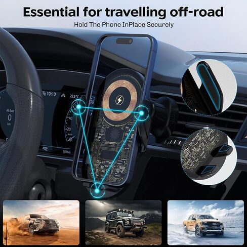 شاحن سيارة لاسلكي، حامل سيارة تثبيت تلقائي بقدرة 15 وات Qi لاسلكي سريع الشحن بفتحة تهوية للسيارة لهاتف iPhone 15/14/13/13 Pro/12 Pro Max/12 pro/12/11/10 Series، سلسلة Samsung Galaxy. in Kuwait