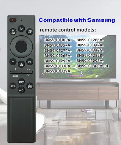 جهاز التحكم عن بعد الصوتي البديل BN59-01385A (بدون طاقة شمسية) الجديد لعام 2023 مناسب لتلفزيون Samsung الذكي، متوافق مع تلفزيونات Samsung Crystal UHD/QLED/Neo QLED/الإطار/4K/8K Series - ضمان لمدة عام in Kuwait