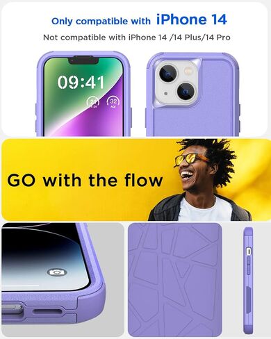 AICase iPhone 14 (6.1") Heavy Duty 3-Layer Rugged Case - Military Grade Shockproof, Slim Fit, Anti-Slip, Purple in Saudi Arabia