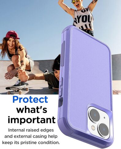 AICase iPhone 14 (6.1") Heavy Duty 3-Layer Rugged Case - Military Grade Shockproof, Slim Fit, Anti-Slip, Purple in Saudi Arabia
