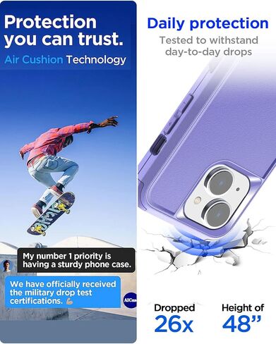 AICase iPhone 14 (6.1") Heavy Duty 3-Layer Rugged Case - Military Grade Shockproof, Slim Fit, Anti-Slip, Purple in Saudi Arabia