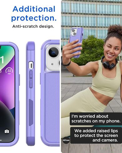 AICase iPhone 14 (6.1") Heavy Duty 3-Layer Rugged Case - Military Grade Shockproof, Slim Fit, Anti-Slip, Purple in Saudi Arabia