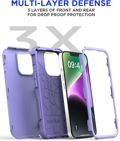 AICase iPhone 14 (6.1") Heavy Duty 3-Layer Rugged Case - Military Grade Shockproof, Slim Fit, Anti-Slip, Purple in Saudi Arabia