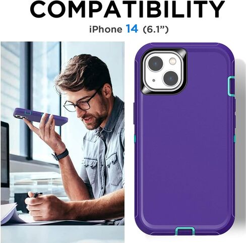 AICase iPhone 14 (6.1") Heavy Duty 3-Layer Rugged Case - Military Grade Shockproof, Slim Fit, Anti-Slip, Purple in Kuwait