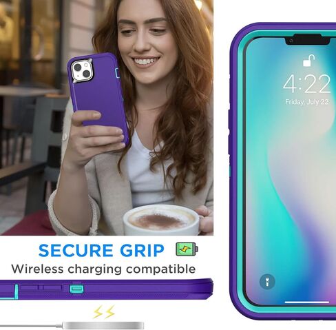 AICase iPhone 14 (6.1") Heavy Duty 3-Layer Rugged Case - Military Grade Shockproof, Slim Fit, Anti-Slip, Purple in Kuwait