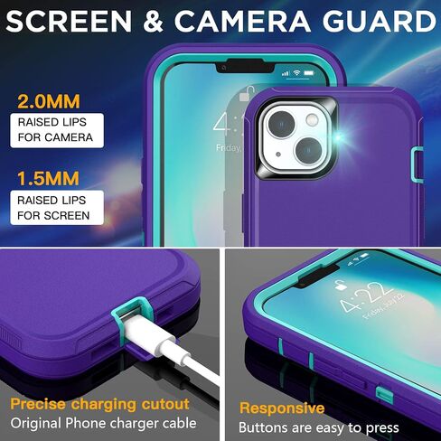 AICase iPhone 14 (6.1") Heavy Duty 3-Layer Rugged Case - Military Grade Shockproof, Slim Fit, Anti-Slip, Purple in Kuwait