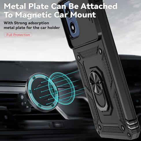 for Motorola Moto G Play 2024 Case with Slide Camera Cover HD Screen Protector [Military Grade Drop Tested] Magnetic Ring Holder Kickstand Protective Phone Case for Moto G Play 4G 2024, Black in Saudi Arabia