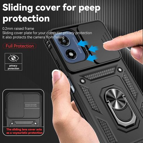 for Motorola Moto G Play 2024 Case with Slide Camera Cover HD Screen Protector [Military Grade Drop Tested] Magnetic Ring Holder Kickstand Protective Phone Case for Moto G Play 4G 2024, Black in Saudi Arabia
