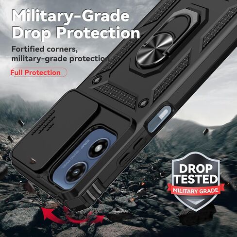 for Motorola Moto G Play 2024 Case with Slide Camera Cover HD Screen Protector [Military Grade Drop Tested] Magnetic Ring Holder Kickstand Protective Phone Case for Moto G Play 4G 2024, Black in Saudi Arabia