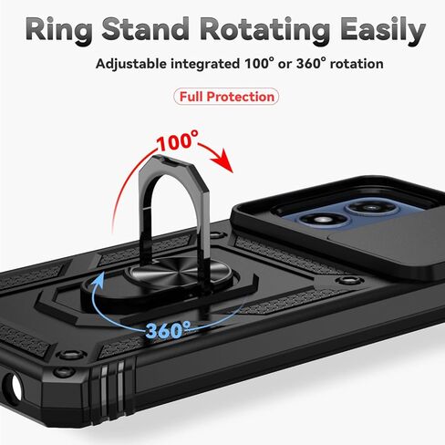 for Motorola Moto G Play 2024 Case with Slide Camera Cover HD Screen Protector [Military Grade Drop Tested] Magnetic Ring Holder Kickstand Protective Phone Case for Moto G Play 4G 2024, Black in Saudi Arabia