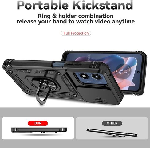 for Motorola Moto G Play 2024 Case with Slide Camera Cover HD Screen Protector [Military Grade Drop Tested] Magnetic Ring Holder Kickstand Protective Phone Case for Moto G Play 4G 2024, Black in Saudi Arabia
