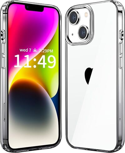 JJGoo Compatiable with iPhone 14 Case Clear, Transparent Shockproof Phone Case, Slim Anti-Scratch Hard PC Back Protective Cover Bumper, Clear in Saudi Arabia
