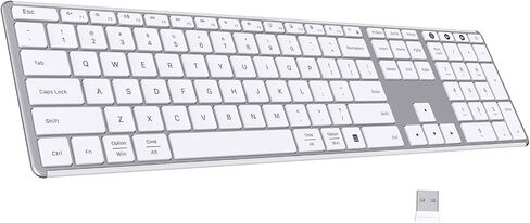 AUSDOM White Wireless Full Size Keyboard: Bluetooth Multi-Device USB Cordless Slim Quiet Keyboard with Numberpad, Rechargeable Noiseless Silent Universal Flat Keyboard for Mac iMac MacOS PC Computer in Saudi Arabia