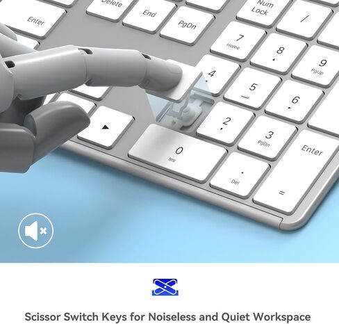 AUSDOM White Wireless Full Size Keyboard: Bluetooth Multi-Device USB Cordless Slim Quiet Keyboard with Numberpad, Rechargeable Noiseless Silent Universal Flat Keyboard for Mac iMac MacOS PC Computer in Saudi Arabia