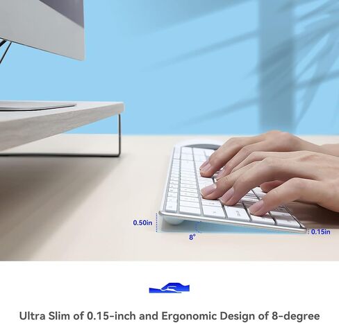 AUSDOM White Wireless Full Size Keyboard: Bluetooth Multi-Device USB Cordless Slim Quiet Keyboard with Numberpad, Rechargeable Noiseless Silent Universal Flat Keyboard for Mac iMac MacOS PC Computer in Saudi Arabia