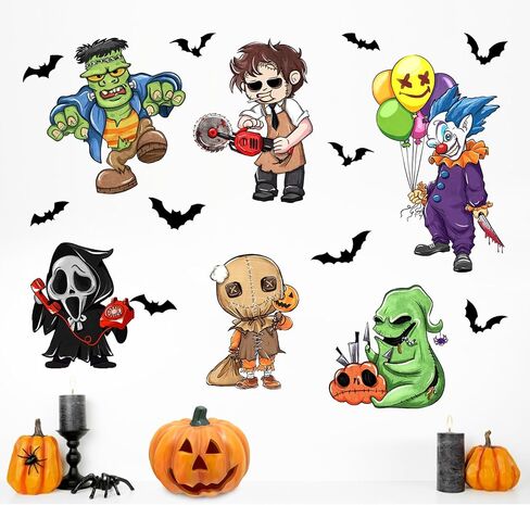 Mfault Happy Halloween Jack Skellington ملصقات الحائط الشارات، Night.tmare BEF.ore عيد الميلاد سالي جاك يا فانوس اليقطين ديكورات غرفة النوم، مضحك القط الأسود الخفافيش المنزل المطبخ غرفة المعيشة ديكور in Kuwait