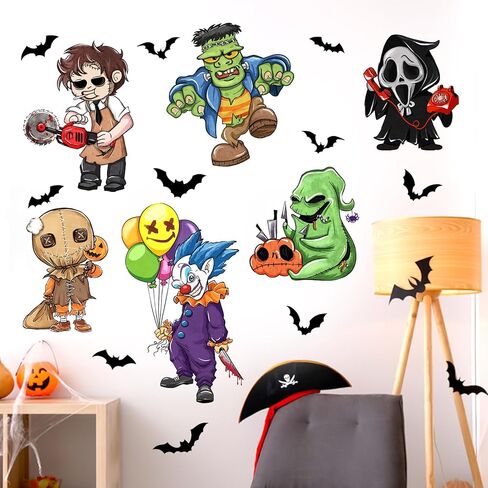 Mfault Happy Halloween Jack Skellington ملصقات الحائط الشارات، Night.tmare BEF.ore عيد الميلاد سالي جاك يا فانوس اليقطين ديكورات غرفة النوم، مضحك القط الأسود الخفافيش المنزل المطبخ غرفة المعيشة ديكور in Kuwait