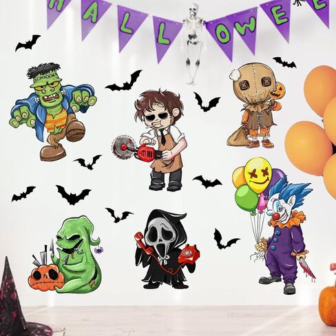 Mfault Happy Halloween Jack Skellington ملصقات الحائط الشارات، Night.tmare BEF.ore عيد الميلاد سالي جاك يا فانوس اليقطين ديكورات غرفة النوم، مضحك القط الأسود الخفافيش المنزل المطبخ غرفة المعيشة ديكور in Kuwait