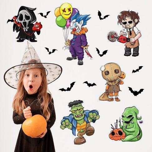 Mfault Happy Halloween Jack Skellington ملصقات الحائط الشارات، Night.tmare BEF.ore عيد الميلاد سالي جاك يا فانوس اليقطين ديكورات غرفة النوم، مضحك القط الأسود الخفافيش المنزل المطبخ غرفة المعيشة ديكور in Kuwait
