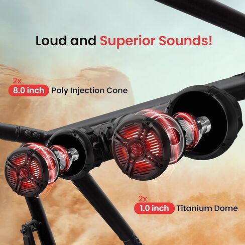 PyleUsa Marine ATV Powered Speakers - 4.0 Wireless Bluetooth, 1000Watt, Color Changing LED Lights, IP44 Waterproof,6.5“ Dual Audio Sound System for UTV,Golf Carts,Jetski and Snowmobile-PLATV85BT.6 in Saudi Arabia