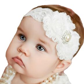 Baby Girl Lace Headbands Hairbands Hair Bows Hair Accessories for Newborn Infant Toddlers Kids (White)