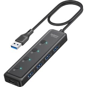 USB 3.0 Hub, Selore 4-Port USB Hub Ultra-Slim Data USB Splitter USB Expander with 2 ft Compatible with A Port Laptop, for MacBook, Mac mini, iMac, Surface, PC, Flash Drive, HDD, Mouse,etc