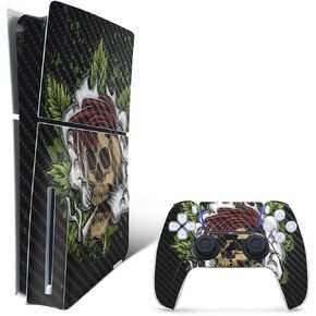 MightySkins Carbon Fiber Skin for PS5 Playstation 5 Slim Disc Edition Bundle - Death by Ganja Protective Durable Textured Carbon Fiber Finish Easy to Apply Made in The USA