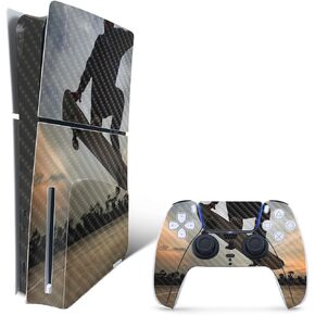 MightySkins Carbon Fiber Skin for PS5 Playstation 5 Slim Disc Edition Bundle - Ollie Protective, Durable Textured Carbon Fiber Finish Easy to Apply, Remove, and Change Styles Made in The USA