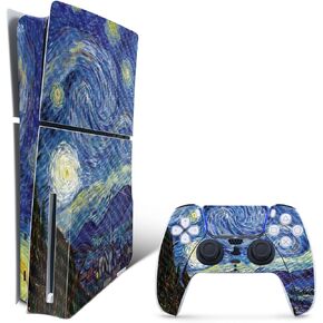MightySkins Carbon Fiber Skin for PS5 Playstation 5 Slim Disc Edition Bundle - Starry Night Protective, Durable Textured Carbon Fiber Finish Easy to Apply Made in The USA