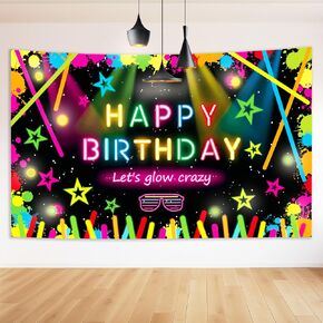 Birthday Decorations Banner Happy Birthday Banner Glow Stick Backdrop Bunting Happy Birthday Tapestries Background Cloth for Birthday Party (180 * 110cm)