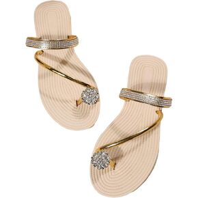 GORGLITTER Women's Rhinestone Glitter Outdoors Flat Sandals Toe Ring Slip on Open Toe Slide Sandals