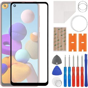 Front Screen Glass Outer Panel Lens Replacement +OCA Compatible with Samsung Galaxy A21s SM-A217 (No LCD Screen and Touch Digitizer) with Repair Kit