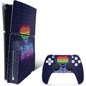 MightySkins Carbon Fiber Skin for PS5 Playstation 5 Slim Disc Edition Bundle - Love is Love Protective, Durable Textured Carbon Fiber Finish Easy to Apply Made in The USA