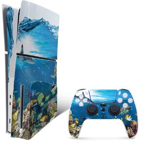 MightySkins Skin Compatible with Playstation 5 Slim Disk Edition Bundle - below The Waves | Protective, Durable, and Unique Vinyl Decal wrap cover | Easy to Apply | Made in The USA