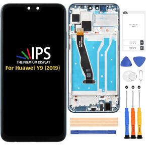 for Huawei Y9 2019 Screen Replacement with Frame JKM-LX1 JKM-LX2 JKM-LX3 LCD Display Touch Screen Glass Digitizer Full Assembly with Repair Tool Kits (Blue) Power Volume Button not Included