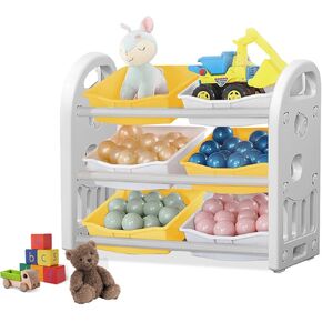 Toy Storage Organizer Rack, Children Book Shelf Unit with 6 Bins, Playroom Organization Cabinet, Multifunctional Storage Rack for Livingroom (Grey) in Saudi Arabia