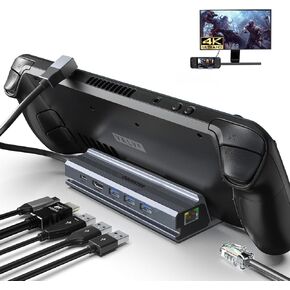 OBERSTER 6 in 1 Steam Deck Docking Station, HDMI 2.0, 4K@60Hz, Gigabit Ethernet, 3 USB A 3.0, and USB C Charging Port, Compatible with Valve Steam Deck, TV, Switch, Tablet