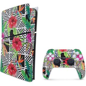 MightySkins Skin Compatible with Playstation 5 Slim Digital Edition Bundle - Pop Hibiscus | Protective, Durable, and Unique Vinyl Decal wrap Cover | Easy to Apply | Made in The USA
