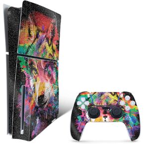 MightySkins Glossy Glitter Skin Compatible with Playstation 5 PS5 Slim Digital Edition Bundle - Rainbow Wolf | Protective, Durable High-Gloss Glitter Finish | Easy to Apply | Made in The USA