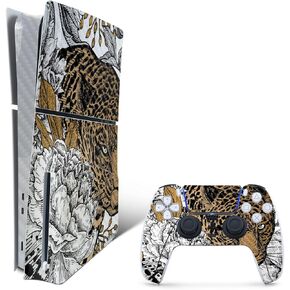 MightySkins Carbon Fiber Skin for PS5 Playstation 5 Slim Disc Edition Bundle - Bronzed Leopard Protective, Durable Textured Carbon Fiber Finish Easy to Apply and Change Styles Made in The USA